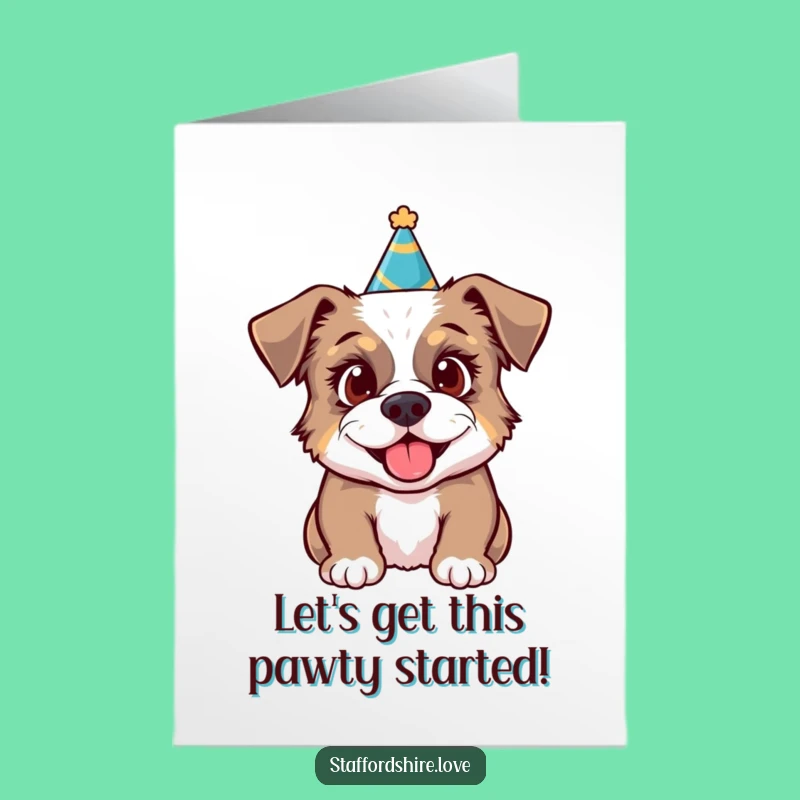 Free Printable Staffy Congrats Card: Party Hat Fun Downloadable Gift