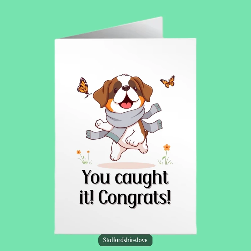 Free Printable Congratulations Card: Saint Bernard Butterfly Chase Downloadable Gift