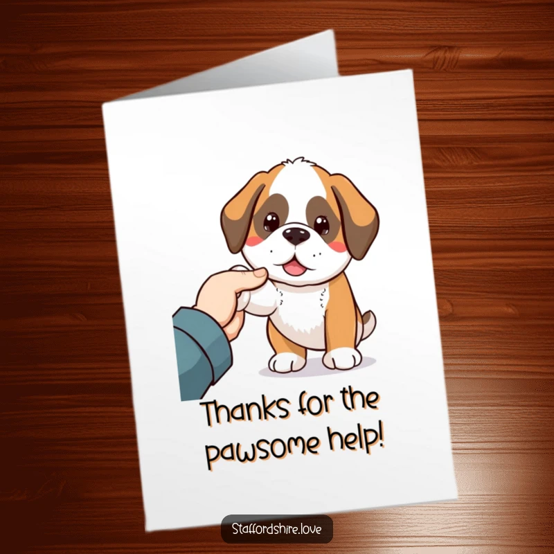 Funny Free Printable Thank You Card: A kawaii Saint Bernard nudging a hand, conveying sincere gratitude.