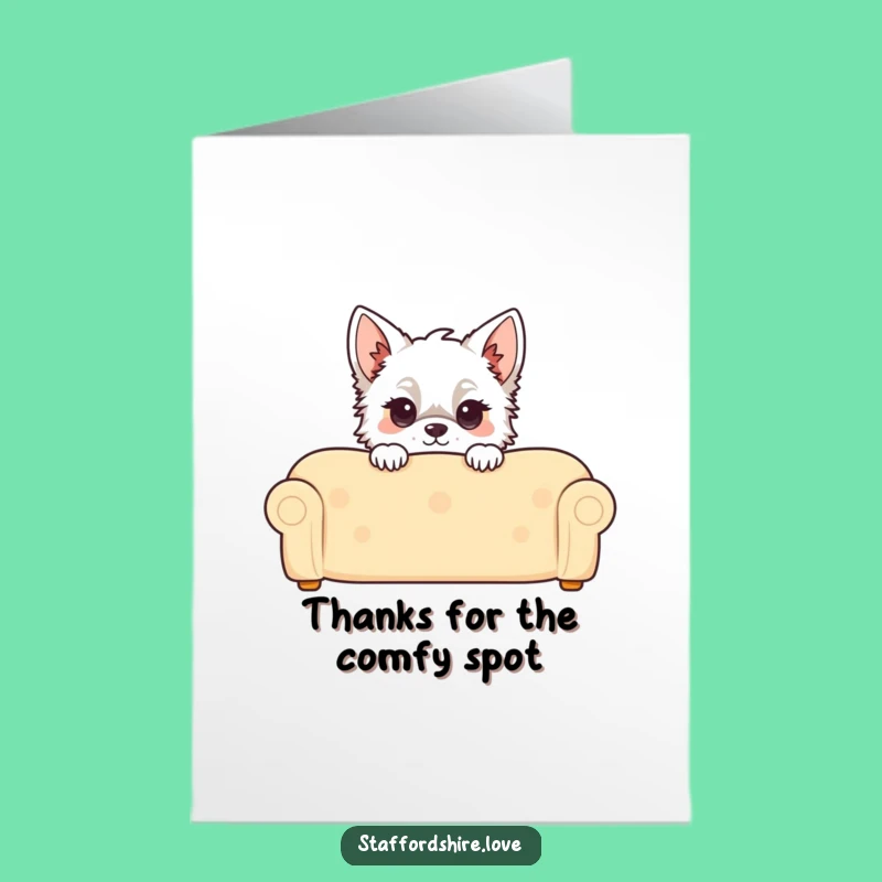 Free Printable Staffy Thank You Card: Couch Peek Downloadable Greeting for Gratitude