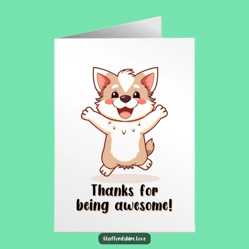 Free Printable Staffy Thank You Card: Happy Jump Downloadable Greeting for Appreciation