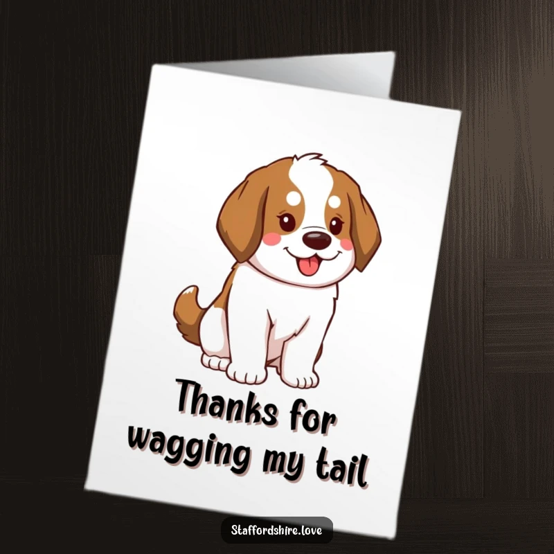 Funny Free Printable Thank You Card: Saint Bernard's fluffy tail wags with pure enthusiasm, conveying heartfelt thanks.