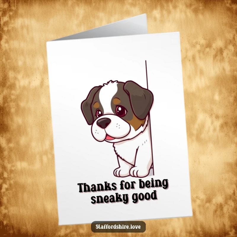Funny Free Printable Thank You Card: Saint Bernard peeks slyly, offering a mischievous thank you for a kind deed.