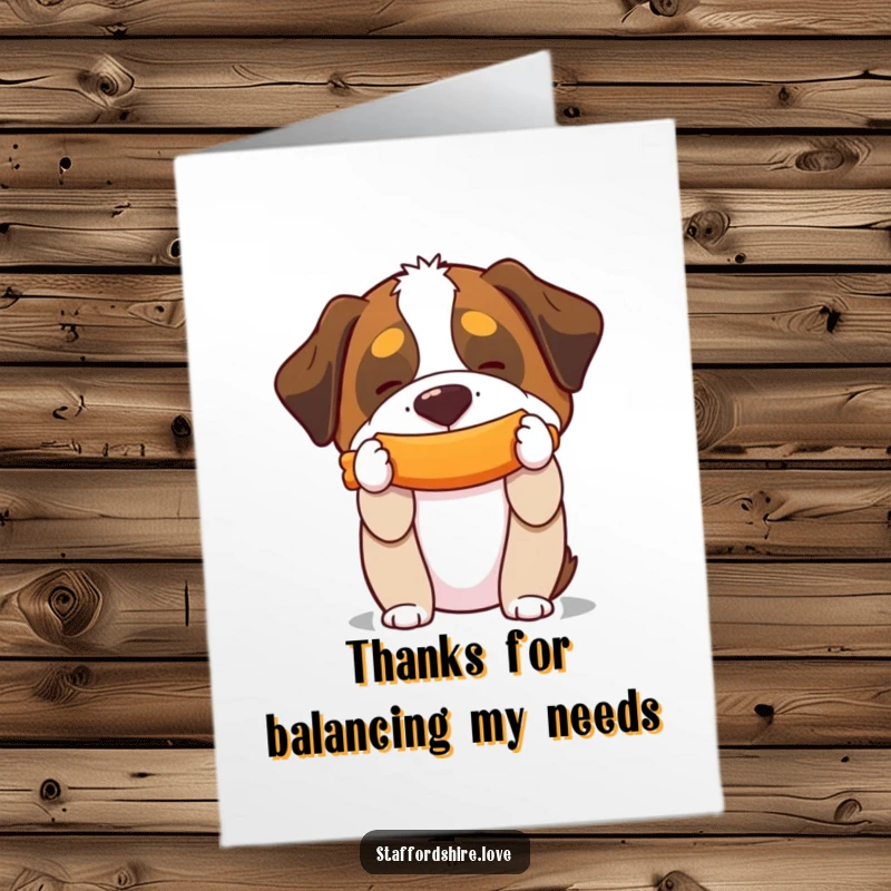 Funny Free Printable Thank You Card: A Saint Bernard balances a squeaky toy on its snout, perfect for a humorous thank you.