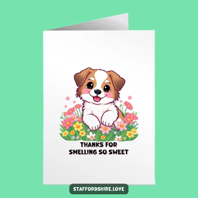 Free Printable Thank You Card: Happy Staffy Flower Roll, Sweet Downloadable Gift