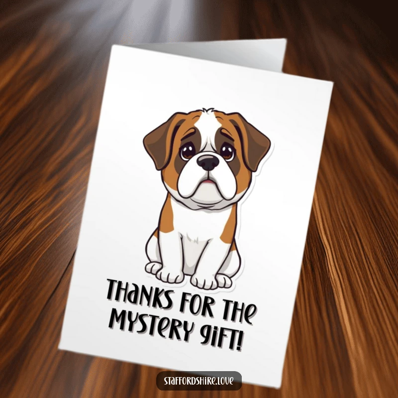 Funny Free Printable Thank You Card: Kawaii Saint Bernard tilting head in cute confusion, expressing thanks.