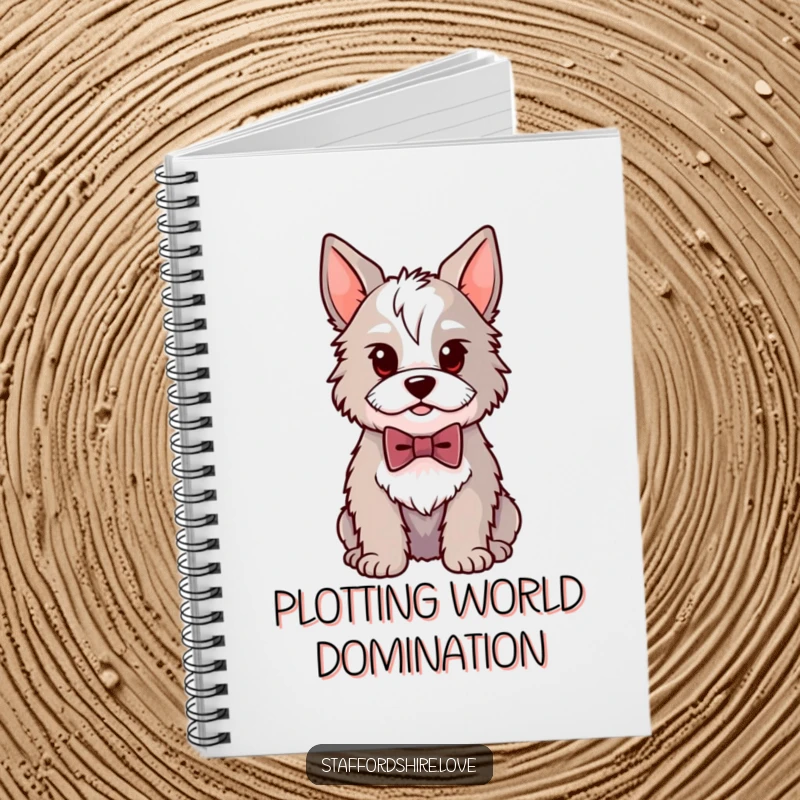 Funny Kawaii Staffordshire notebook featuring a proud dog in a small bowtie, perfect for jotting down notes with dapper dog charm.