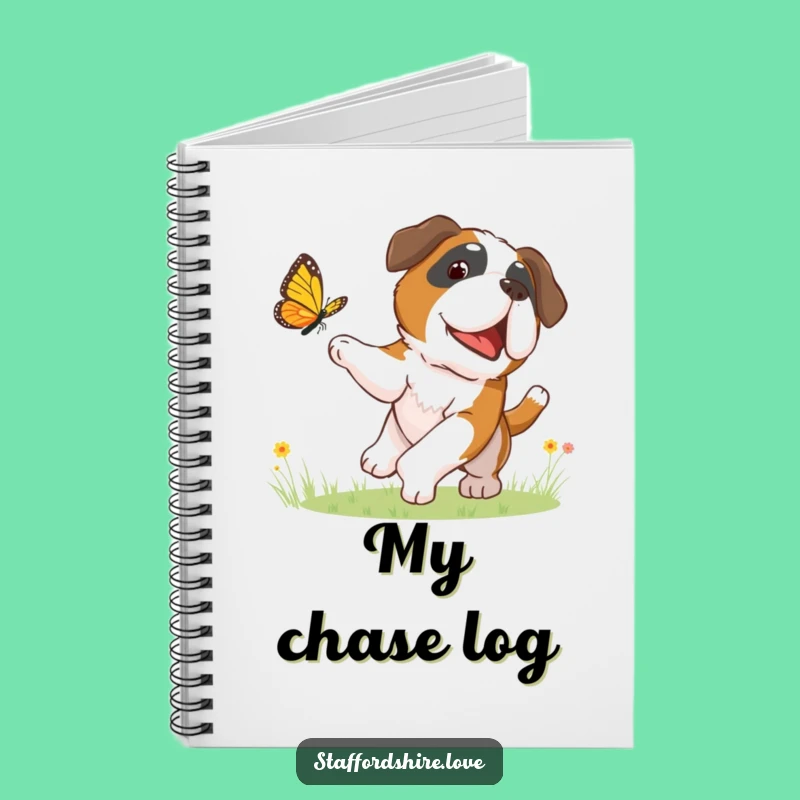 Funny Butterfly Chasing Notebook - Playful Saint Bernard Journal Gift