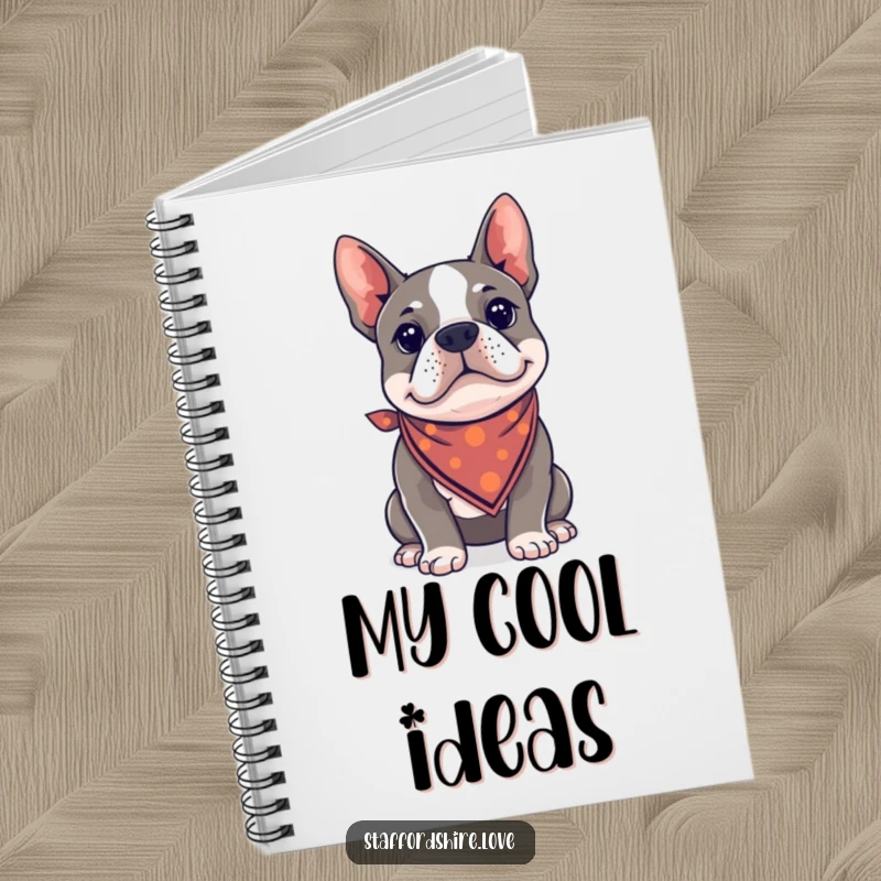 Funny Kawaii Staffordshire Bull Terrier notebook, wearing a bandana and looking cool, perfect for stylish note-taking.