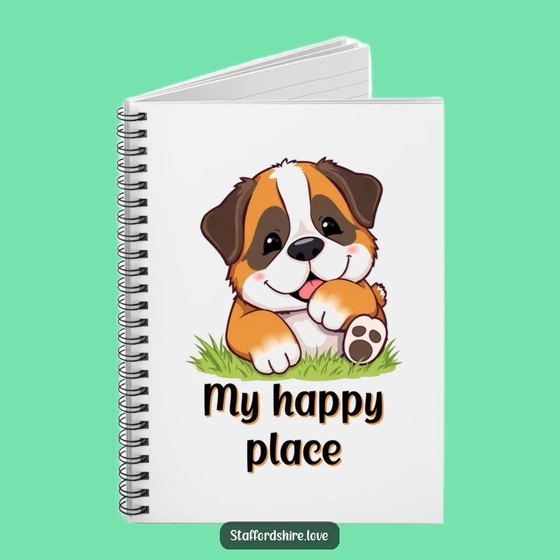 Funny Rolling Dog Notebook - Happy Saint Bernard Grass Journal Gift