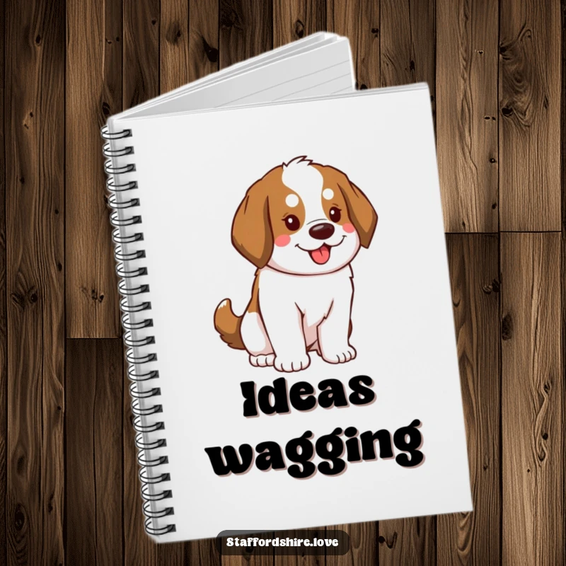 Funny Saint Bernard Notebook featuring a dog with a fluffy tail swaying enthusiastically, perfect for writing with an energetic and playful spirit.