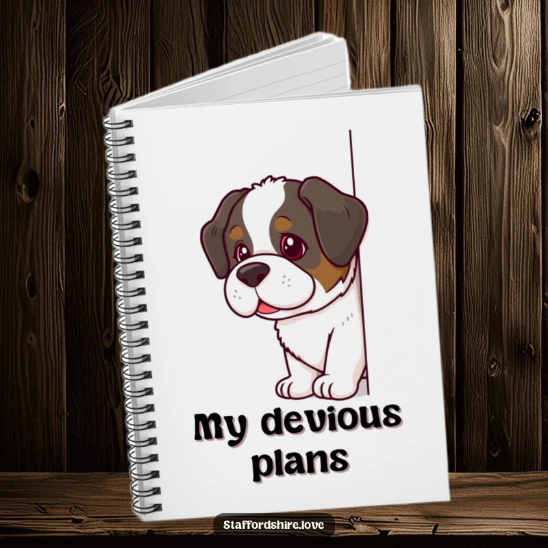 Funny Saint Bernard Notebook featuring a dog with a mischievous glint, perfect for jotting down thoughts with a humorous, playful spirit.