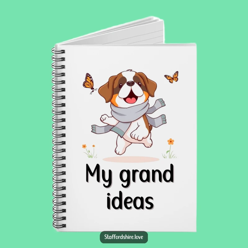 Funny Saint Bernard Butterfly Chase Notebook: Jot Down Ideas with Doggy Delight