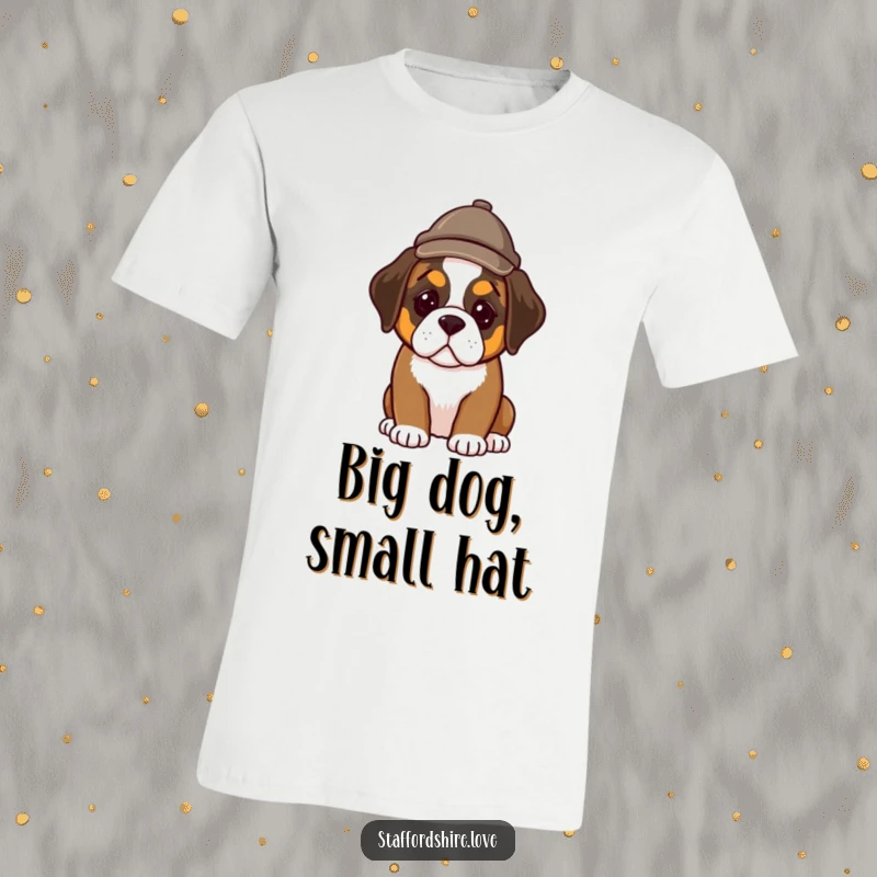 Funny t-shirt featuring an irresistibly cute Saint Bernard puppy sporting a tiny detective hat, looking smart and ready for a case.