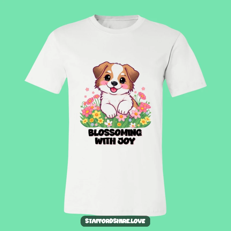 Funny Staffy Flower Roll T-Shirt: Cute Happy Dog Tee Gift