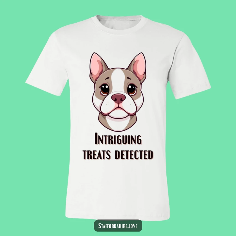Funny Kawaii Staffy T-Shirt - Curious Pup Tee for Dog Enthusiasts