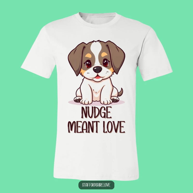 Funny Nudging Puppy T-Shirt: Kawaii Staffy Tee for Playful Dog Lovers
