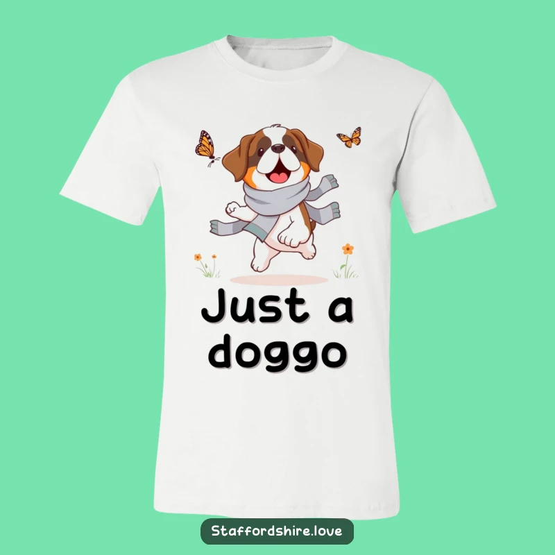 Funny Saint Bernard Butterfly Chase T-Shirt: Wearable Art, Hilarious Dog Lover s Gift