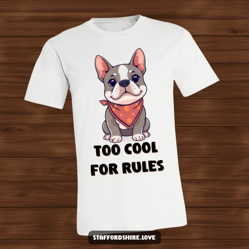 Funny Kawaii Staffordshire Bull Terrier t-shirt wearing a tiny bandana, striking a cool and confident pose.