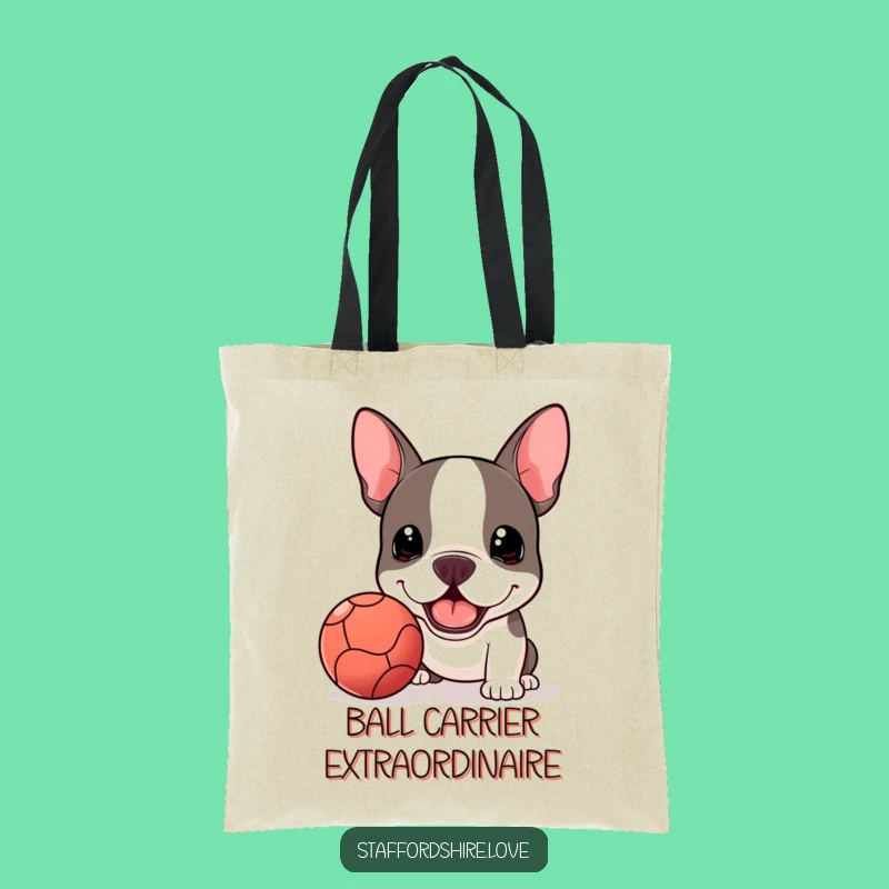Funny Kawaii Staffie Ball Tote Bag - Fetch Enthusiast Accessory, Perfect Funny Gift!
