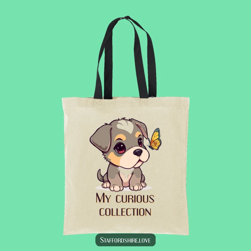 Funny Curious Staffy Tote Bag, Adorable Dog Accessory, Whimsical Gift