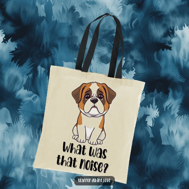 Funny Kawaii Saint Bernard tote bag showcasing a cute dog with a confused head tilt, ideal for shopping and as a funny gift.