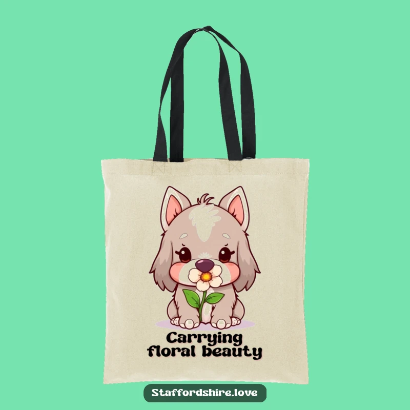 Funny Kawaii Staffordshire Tote Bag: Carry Your Pup's Flower