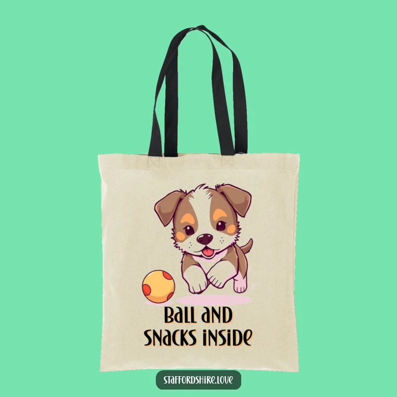 Funny Staffordshire Puppy Ball Chase Tote Bag: Cute Dog Accessory Gift