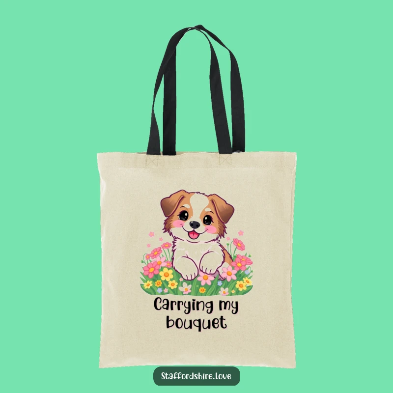 Funny Staffy Flower Roll Tote Bag: Cute Dog Accessory Gift