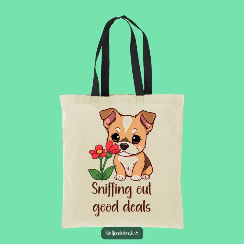 Funny Staffordshire Dog Tote Bag: Curious Flower Sniffer, Practical & Fun Gift!